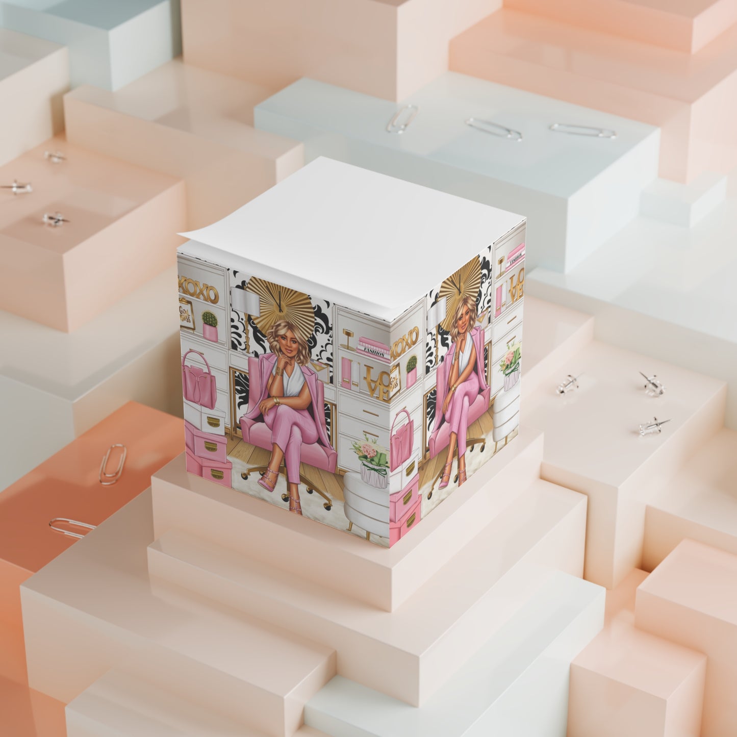 A Little White, A Lot of Pink Note Cube