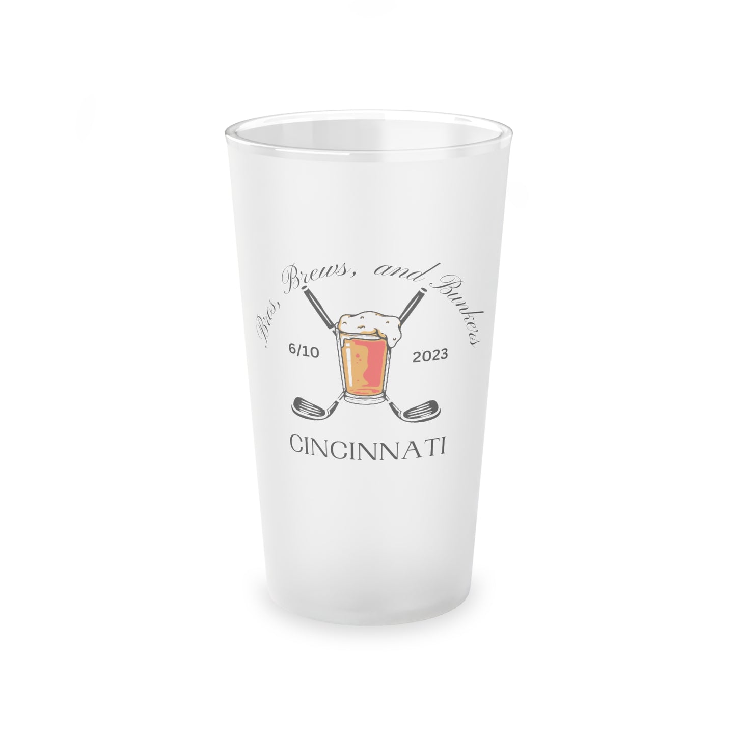 Bros, Brews, and Bunkers Frosted Pint Glass, 16oz