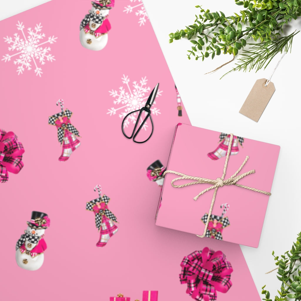 Christmas: Pink Snowman Wrapping Paper