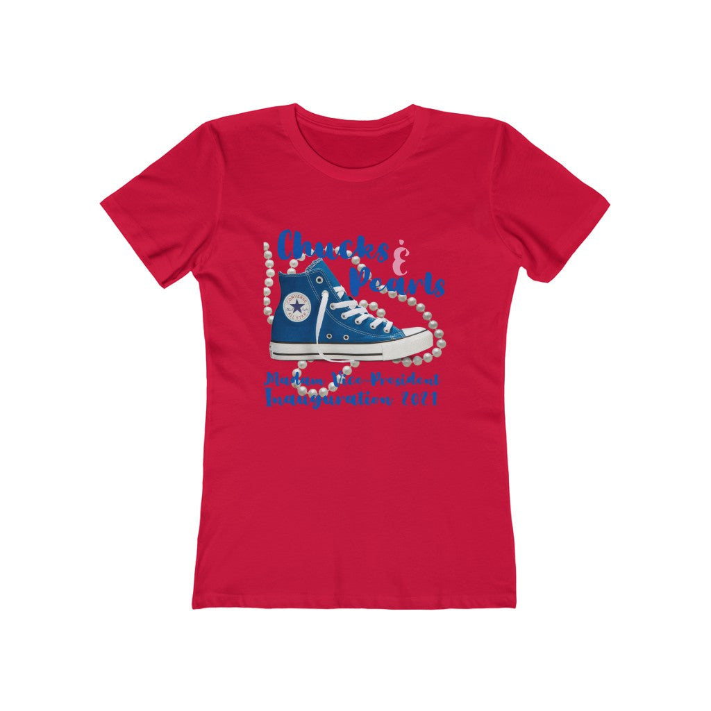 Inauguration 2021: Royal Blue Chucks & Pearls Boyfriend Tee (Women Slim Fit)
