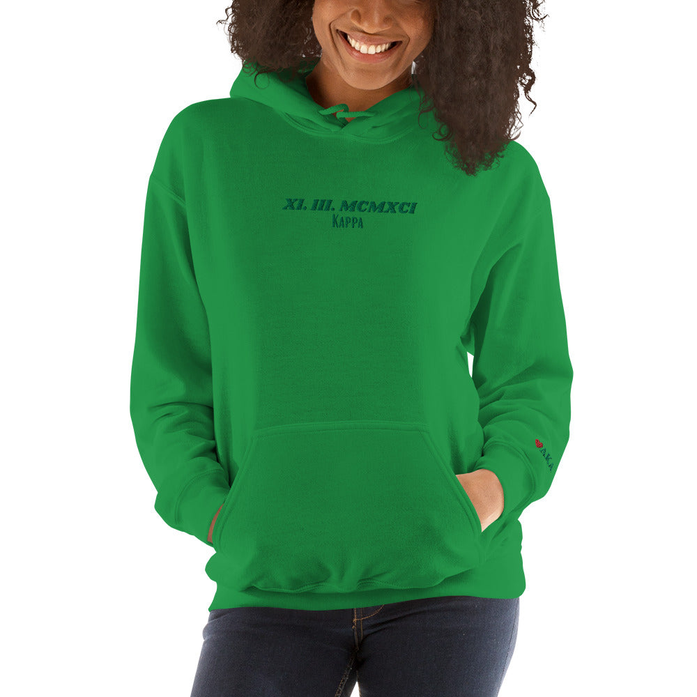 Alpha Kappa Alpha Embroidered Unisex Hoodie w/ crossing date and greek letters on wrist