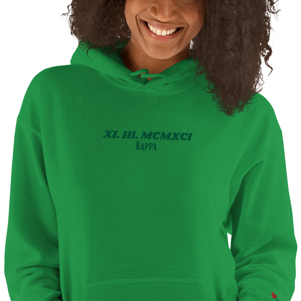 Alpha Kappa Alpha Embroidered Unisex Hoodie w/ crossing date and greek letters on wrist