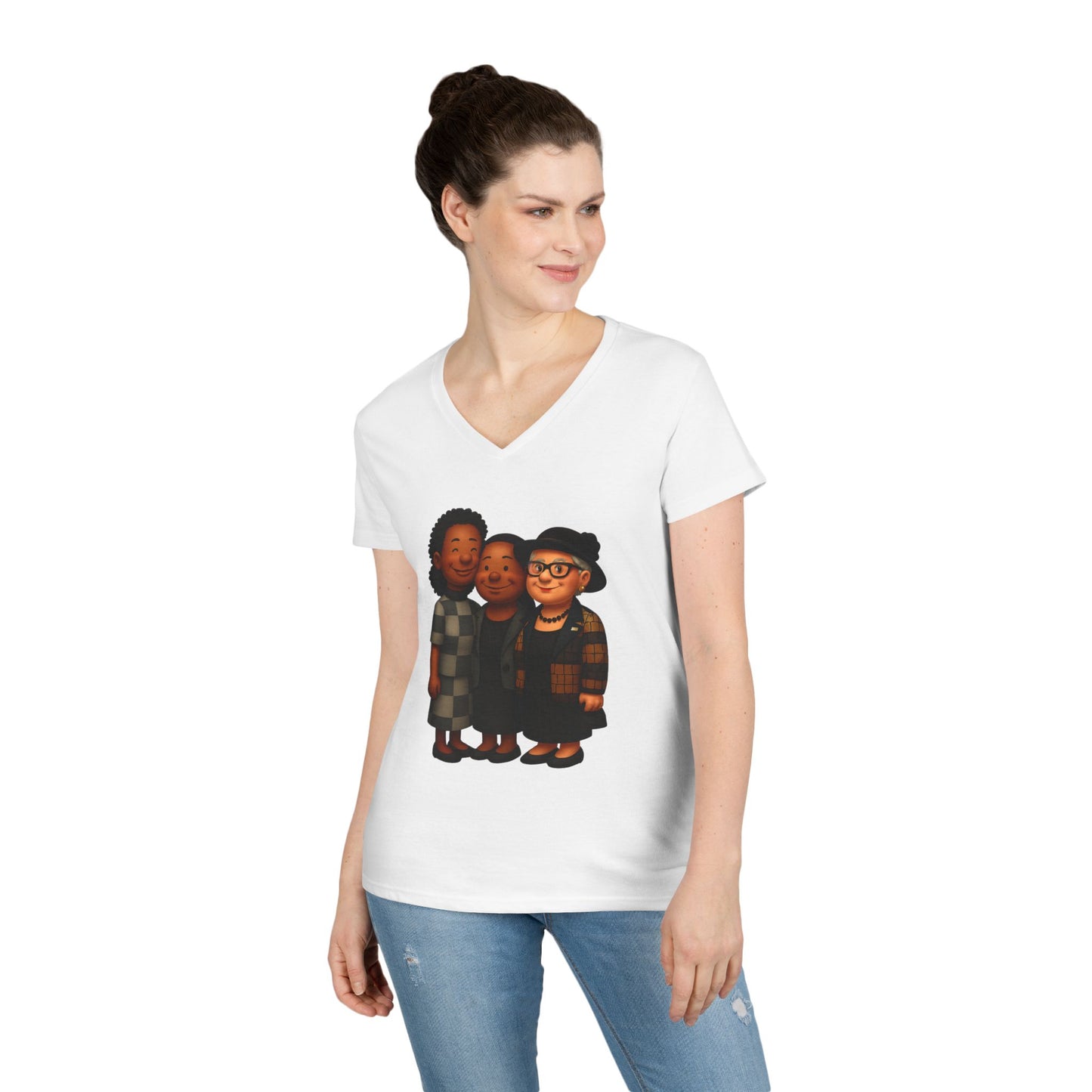 Us V-Neck T-Shirt — Vintage Cartoon Sisters Graphic Tee