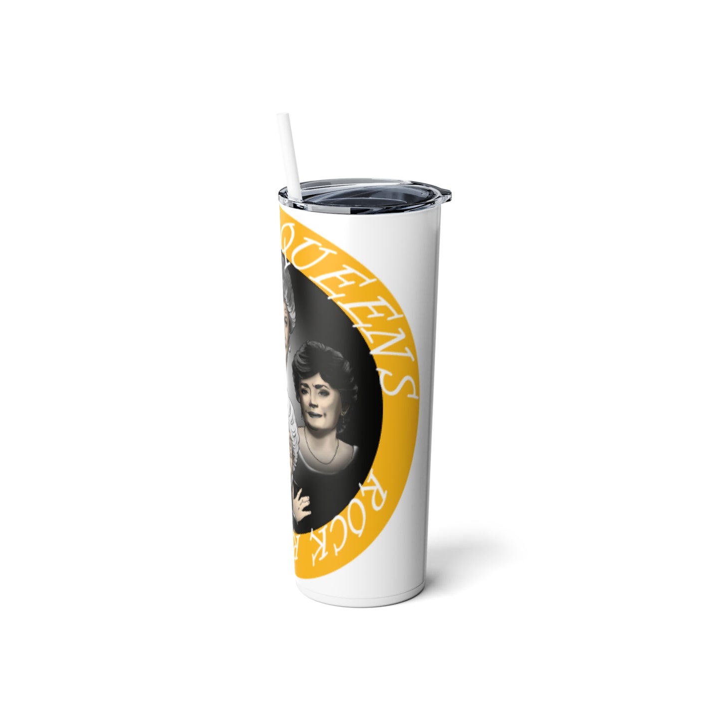Golden Queen Skinny Steel Tumbler with Straw, 20oz