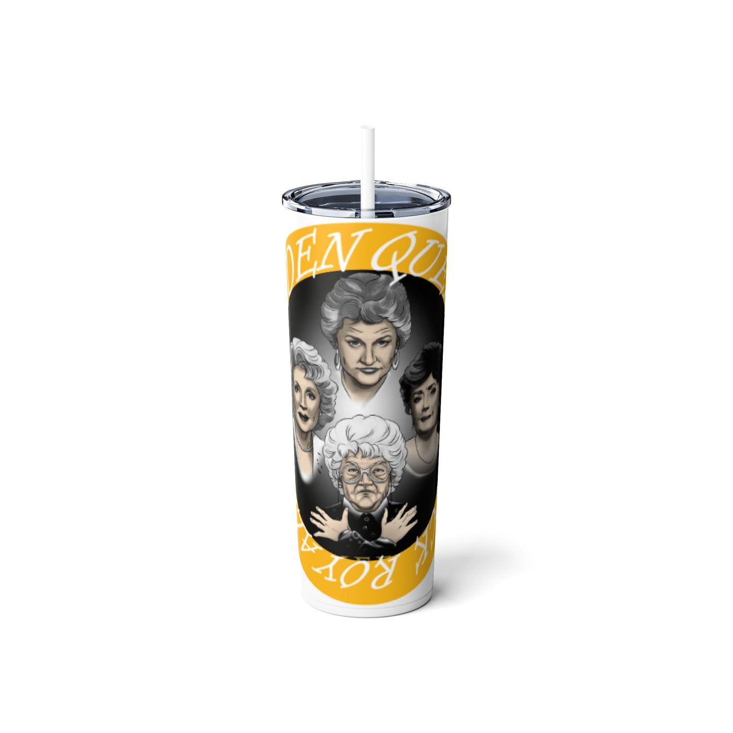 Golden Queen Skinny Steel Tumbler with Straw, 20oz