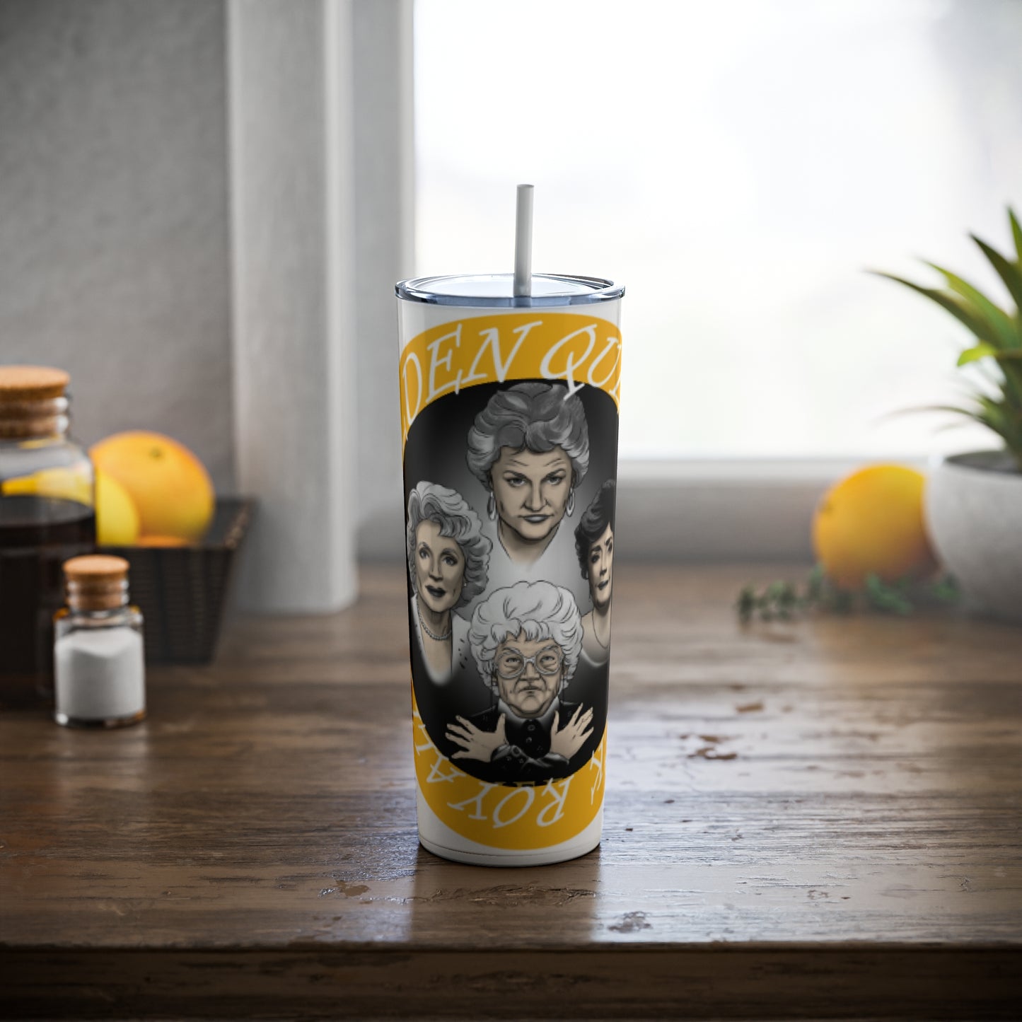 Golden Queen Skinny Steel Tumbler with Straw, 20oz