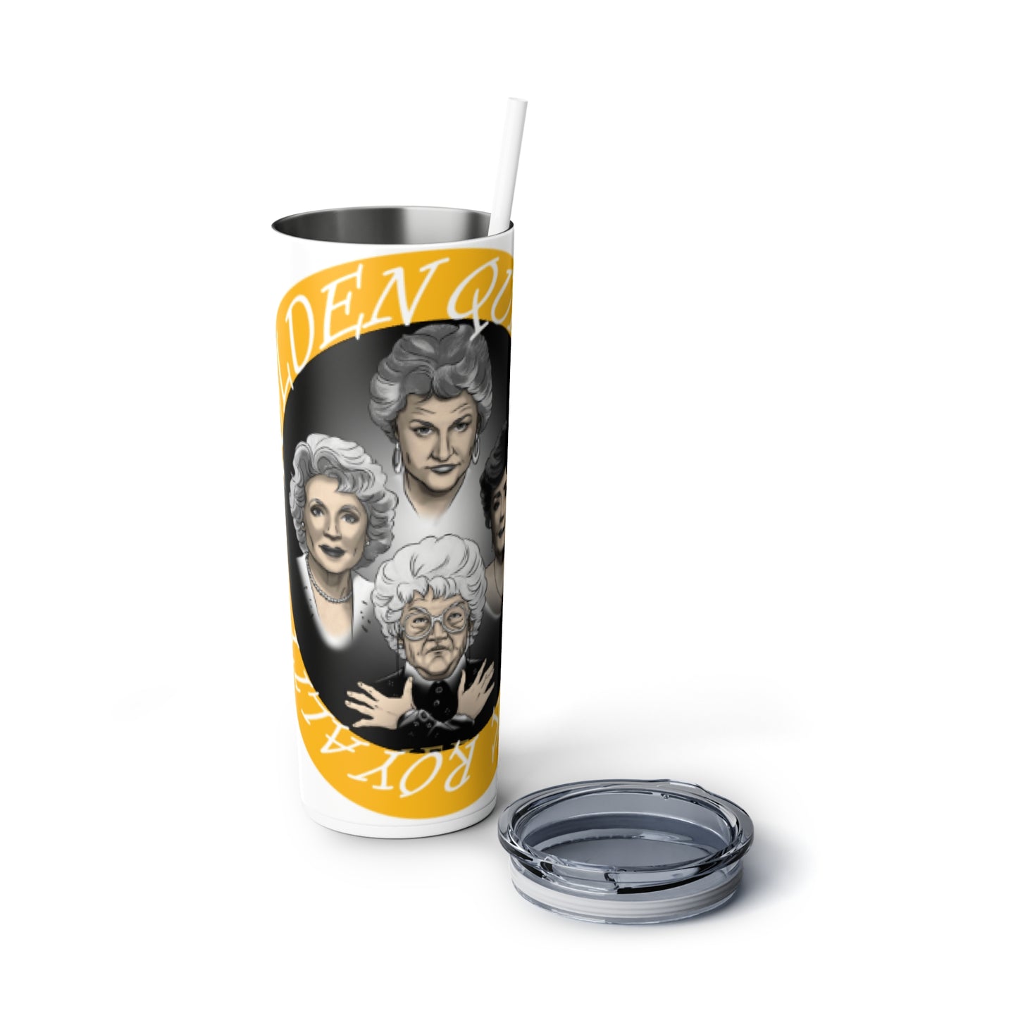 Golden Queen Skinny Steel Tumbler with Straw, 20oz