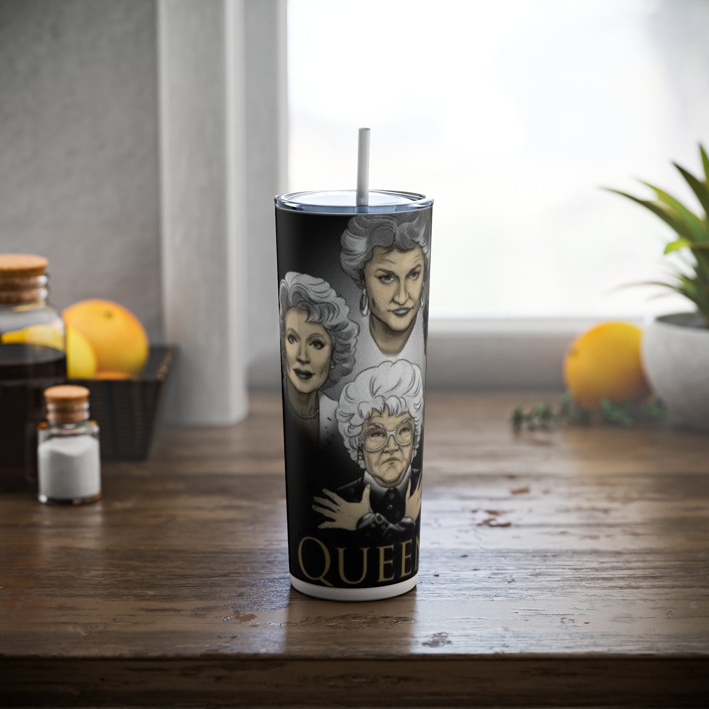 GG's (Queen) Skinny Steel Tumbler with Straw, 20oz