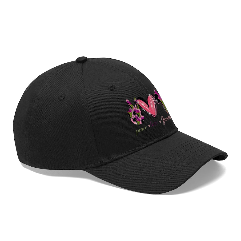 Peace Love Juneteenth Embroidered Cap Twill Hat (Pink)