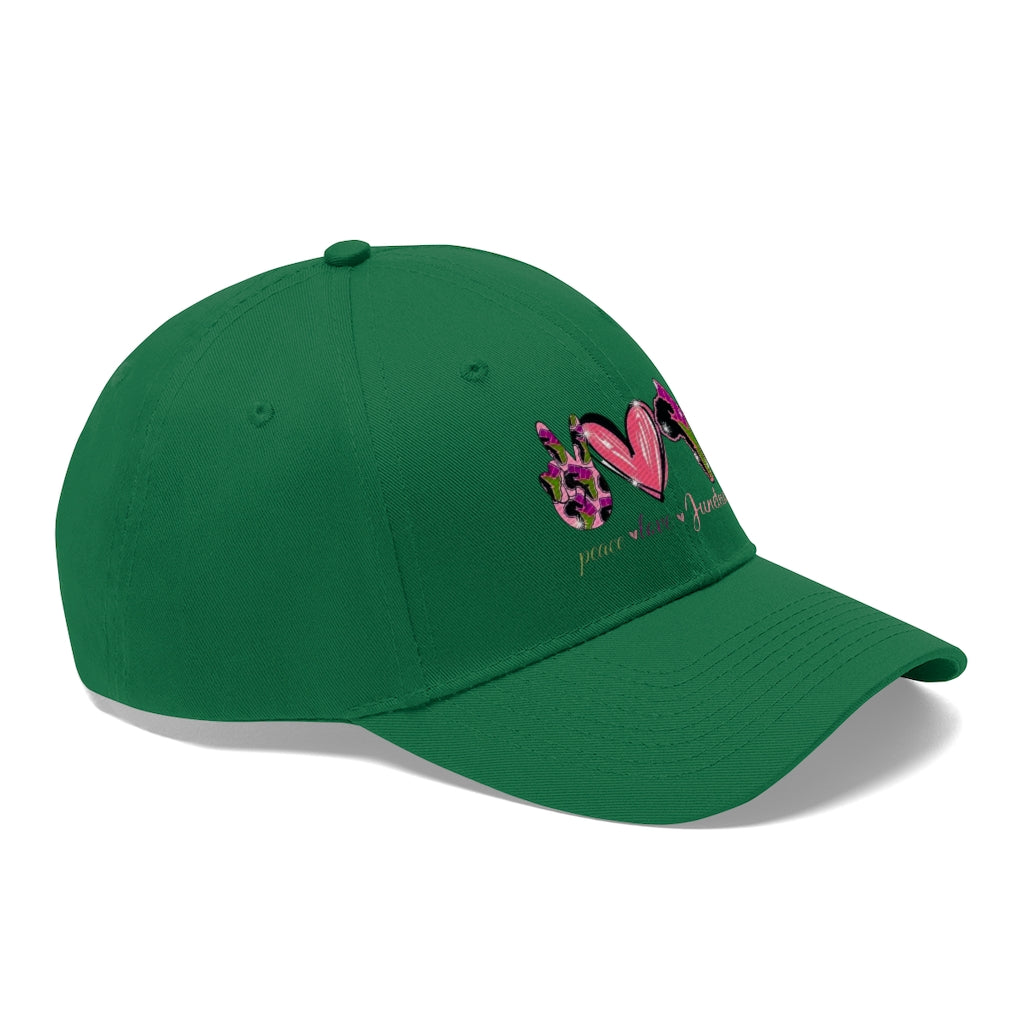 Peace Love Juneteenth Embroidered Cap Twill Hat (Pink)