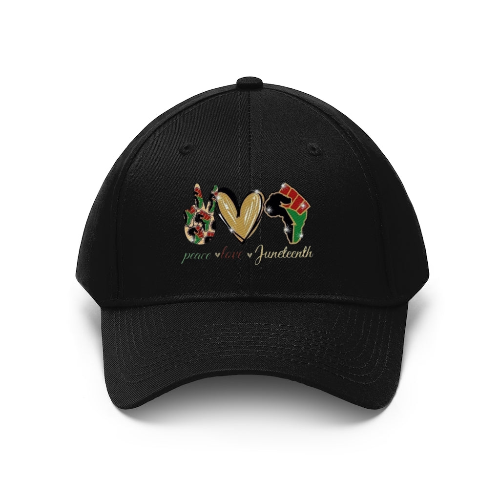 Peace Love Juneteenth Embroidered Cap Twill Hat (Traditional)