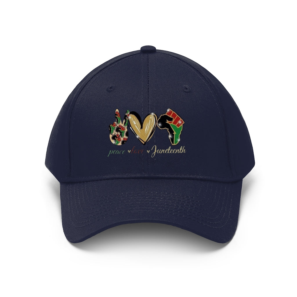Peace Love Juneteenth Embroidered Cap Twill Hat (Traditional)