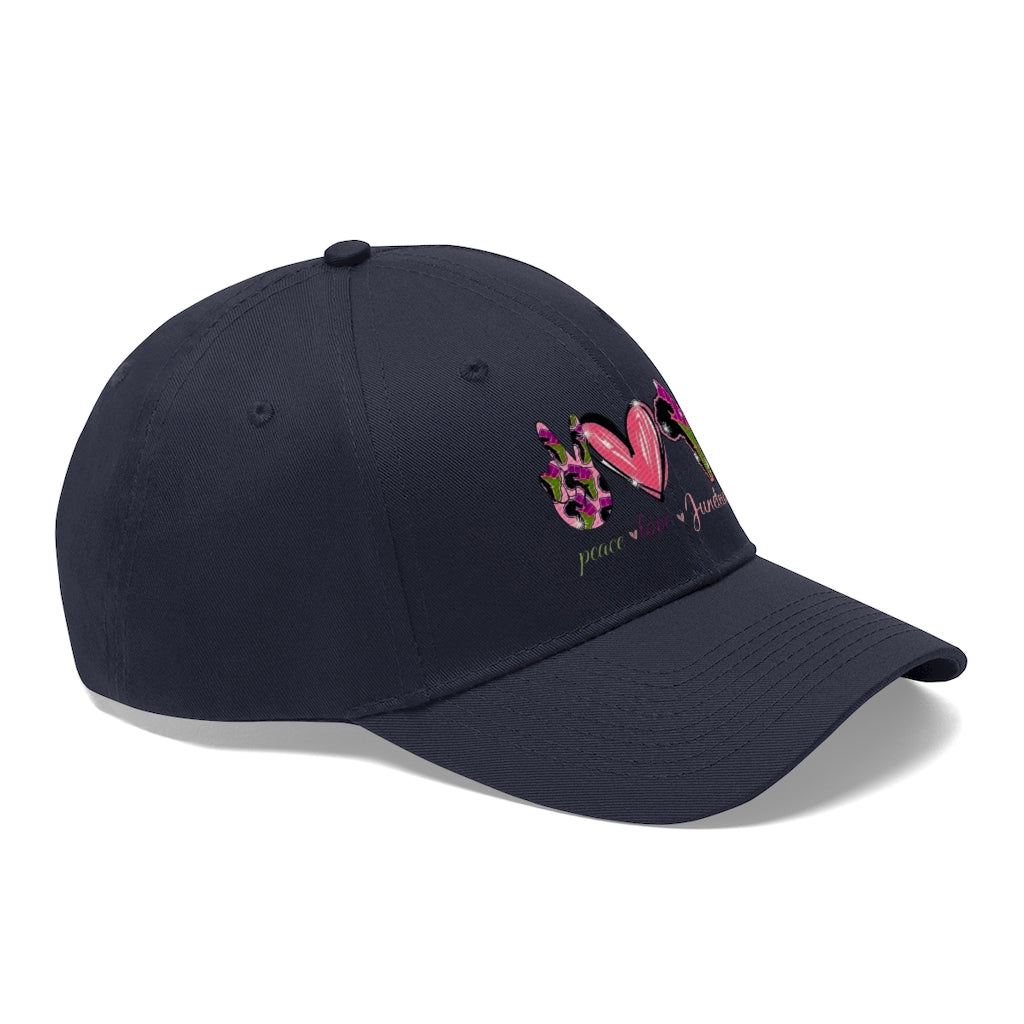 Peace Love Juneteenth Embroidered Cap Twill Hat (Pink)