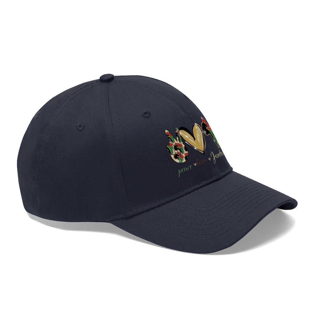 Peace Love Juneteenth Embroidered Cap Twill Hat (Traditional)