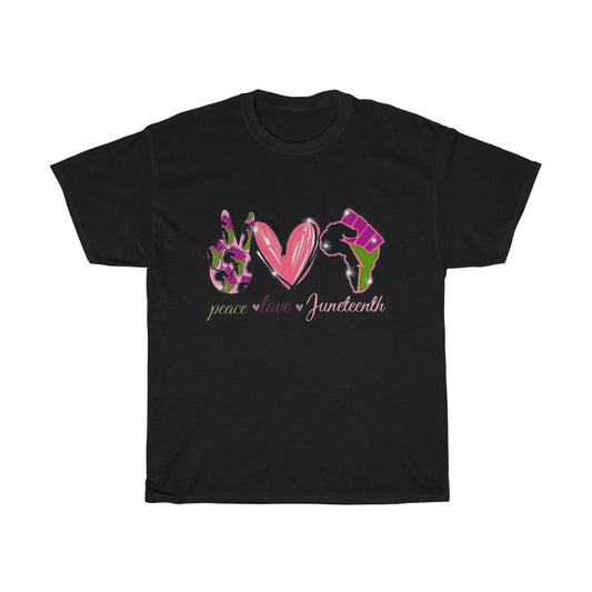 Peace Love Juneteenth (Pink) Cotton Tee (Unisex)