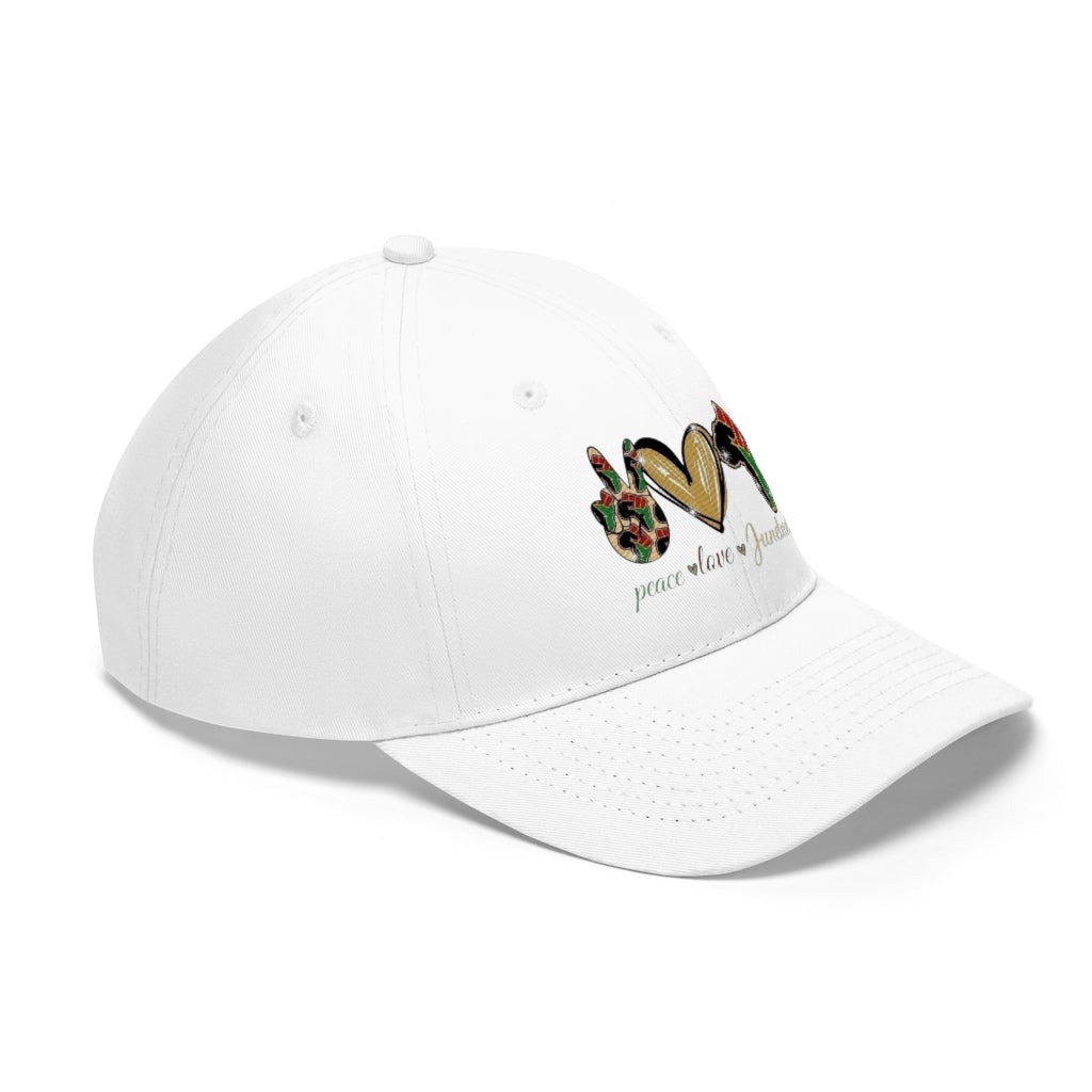 Peace Love Juneteenth Embroidered Cap Twill Hat (Traditional)