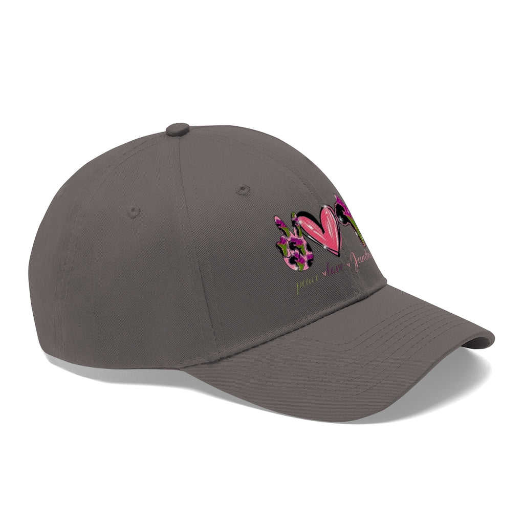Peace Love Juneteenth Embroidered Cap Twill Hat (Pink)