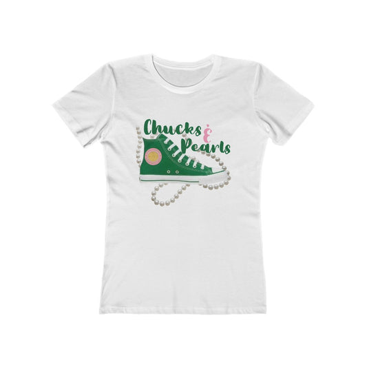 Green Chucks & Pearls Boyfriend Tee (Wo'men's Slim Fit)