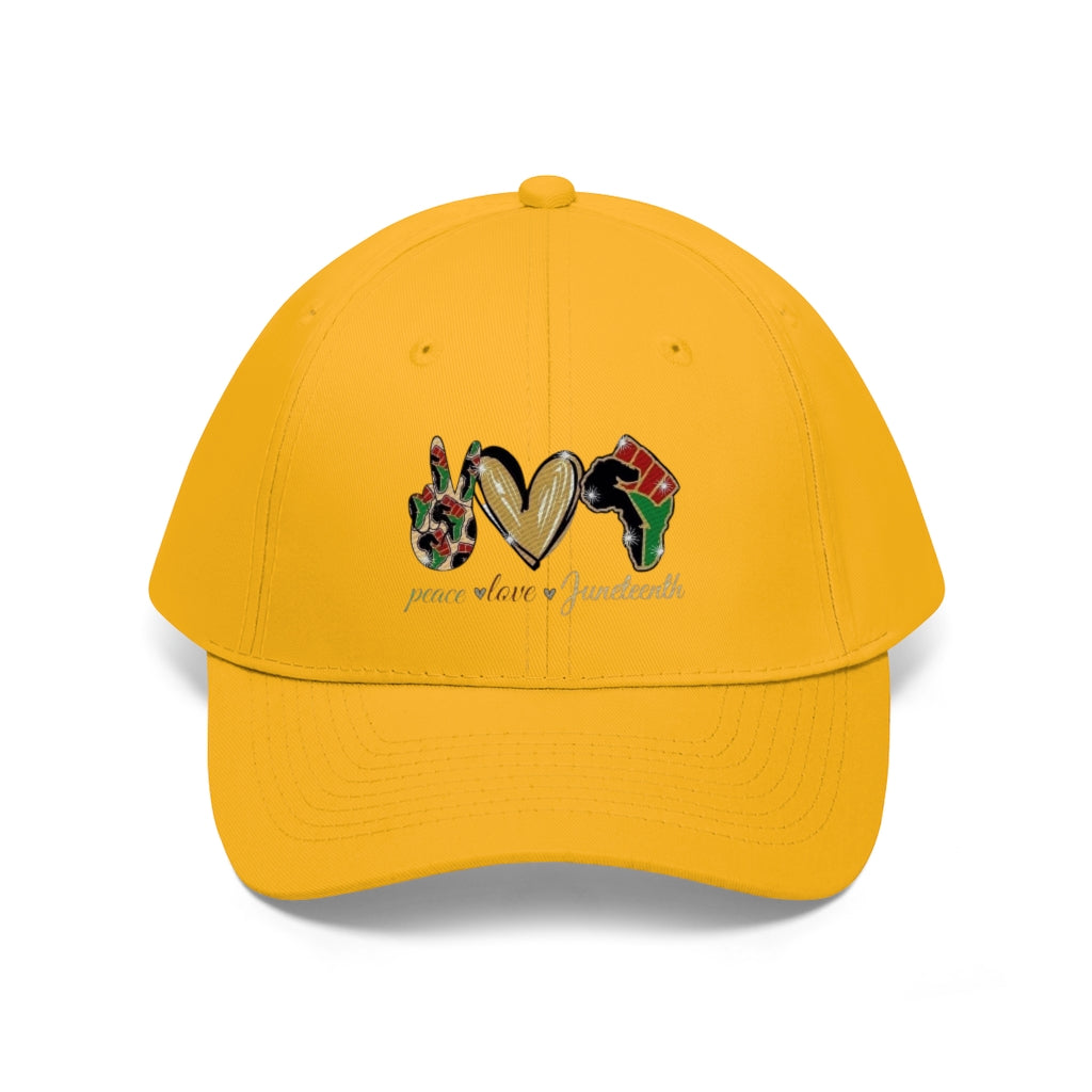 Peace Love Juneteenth Embroidered Cap Twill Hat (Traditional)