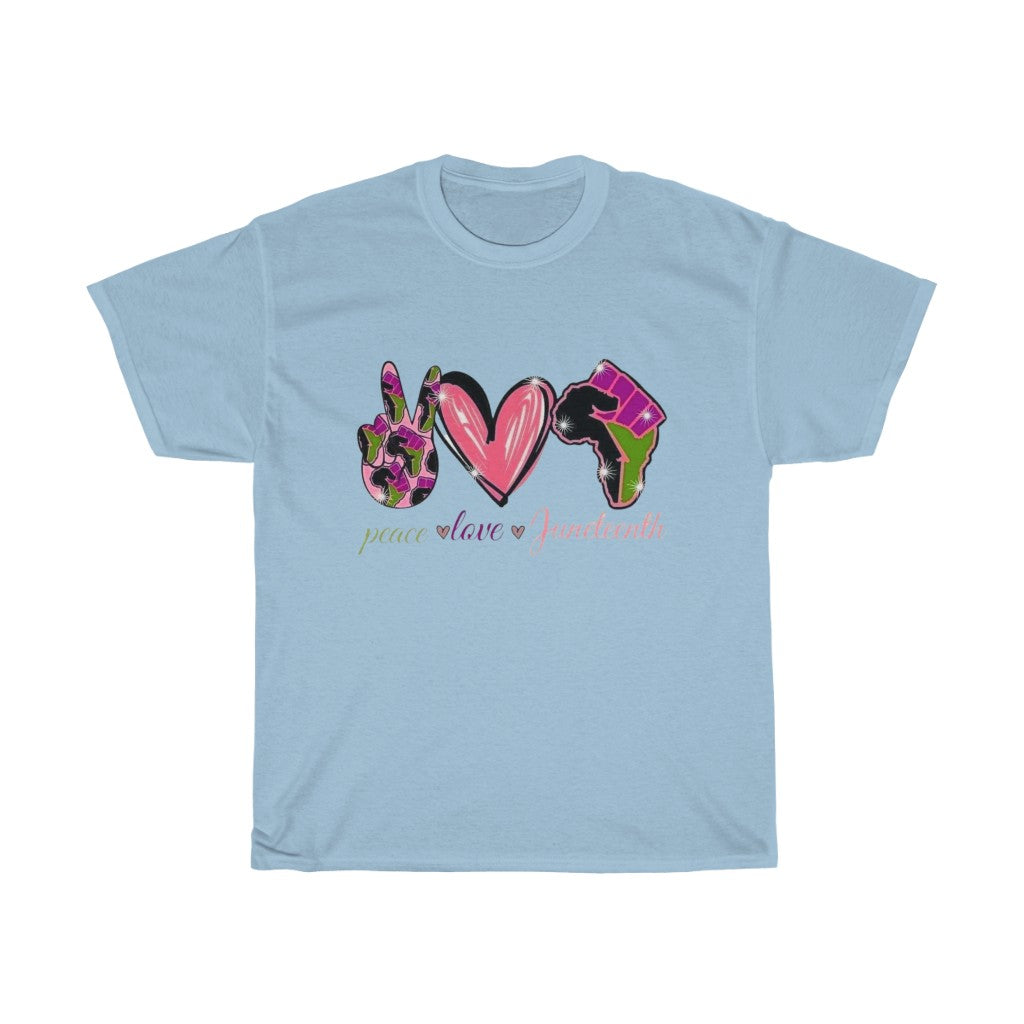 Peace Love Juneteenth (Pink) Cotton Tee (Unisex)
