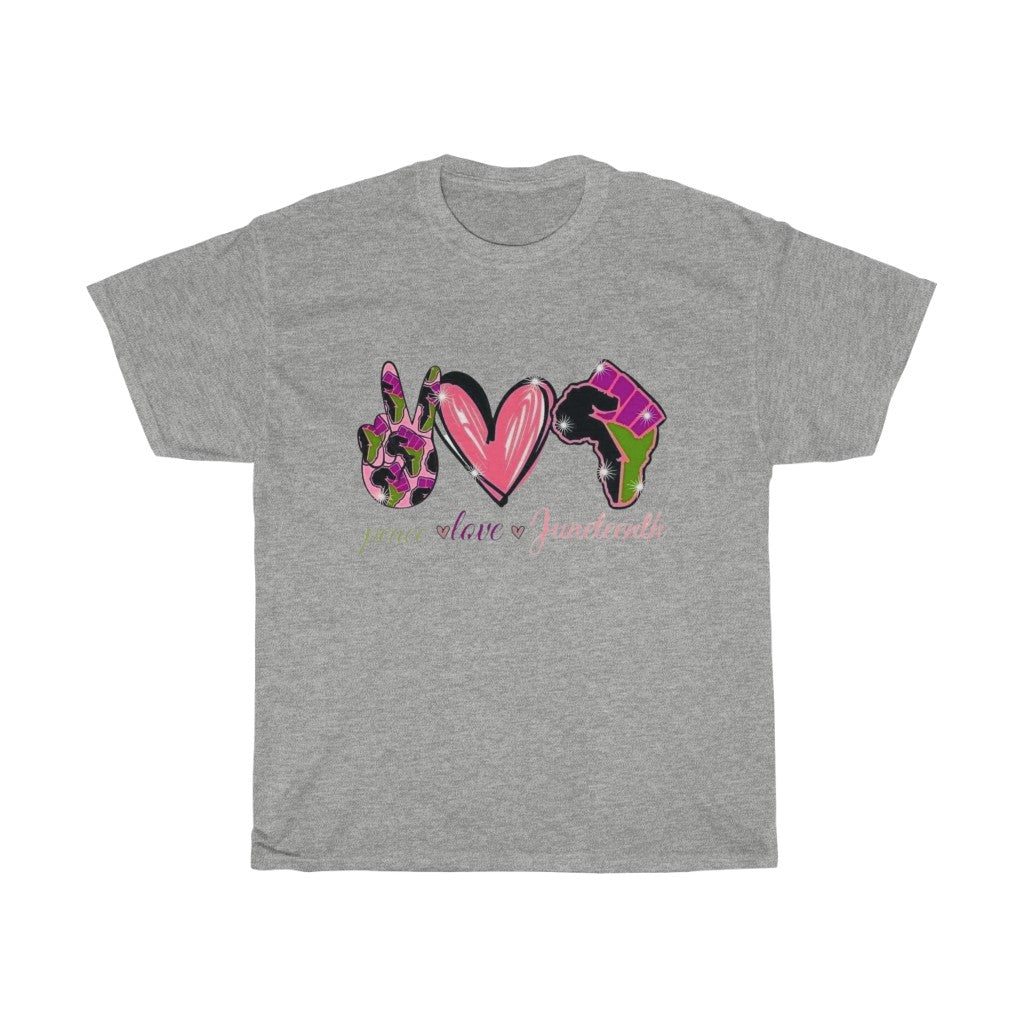 Peace Love Juneteenth (Pink) Cotton Tee (Unisex)