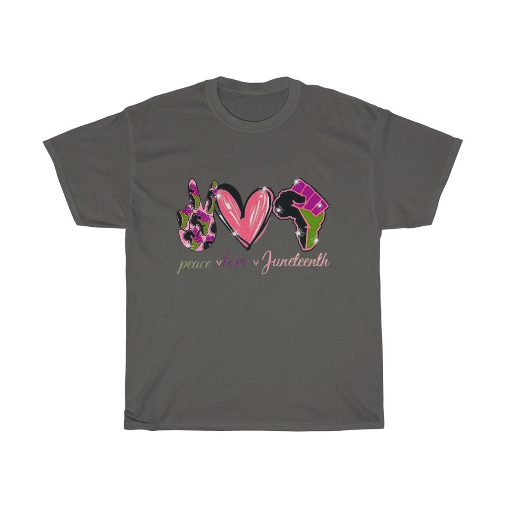 Peace Love Juneteenth (Pink) Cotton Tee (Unisex)