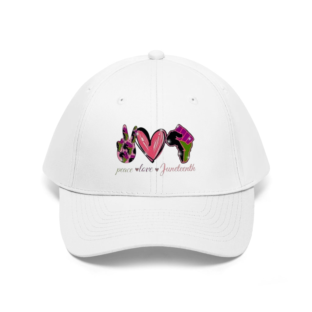 Peace Love Juneteenth Embroidered Cap Twill Hat (Pink)