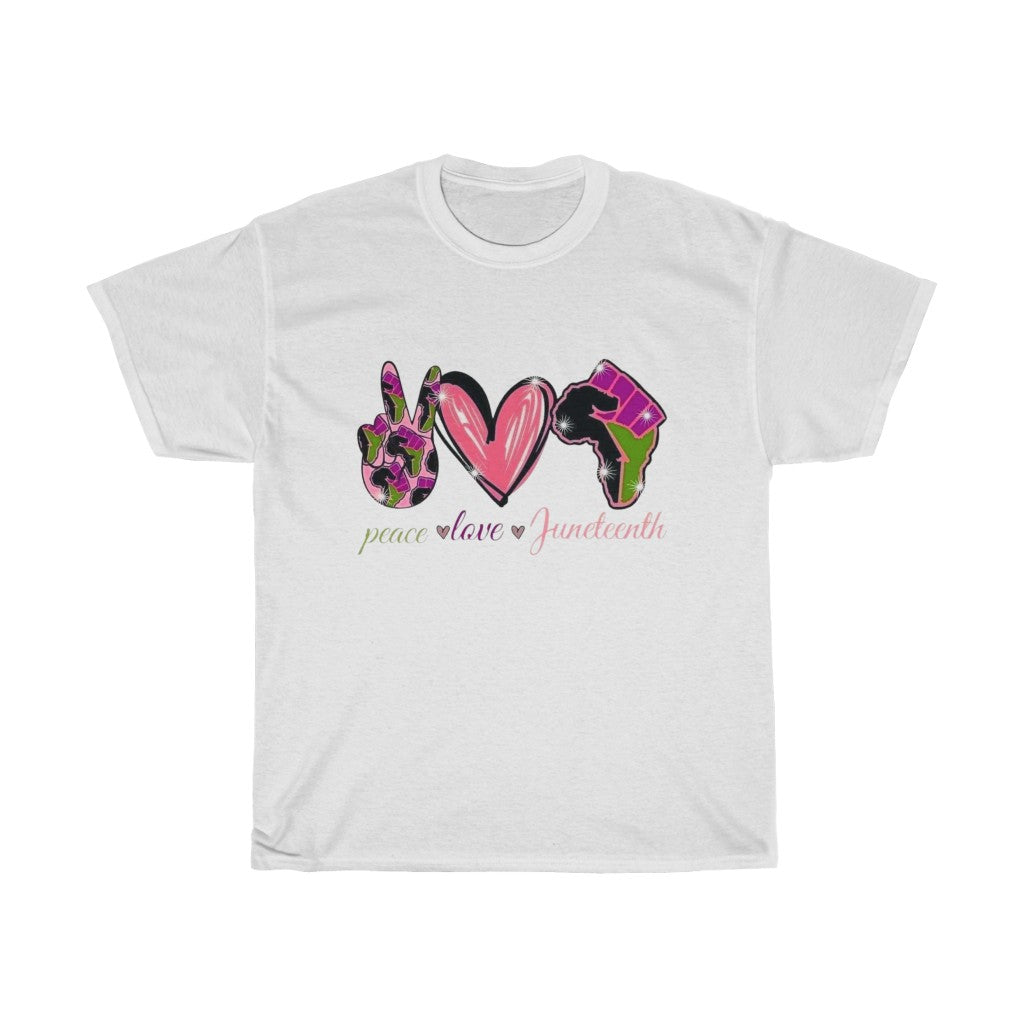 Peace Love Juneteenth (Pink) Cotton Tee (Unisex)