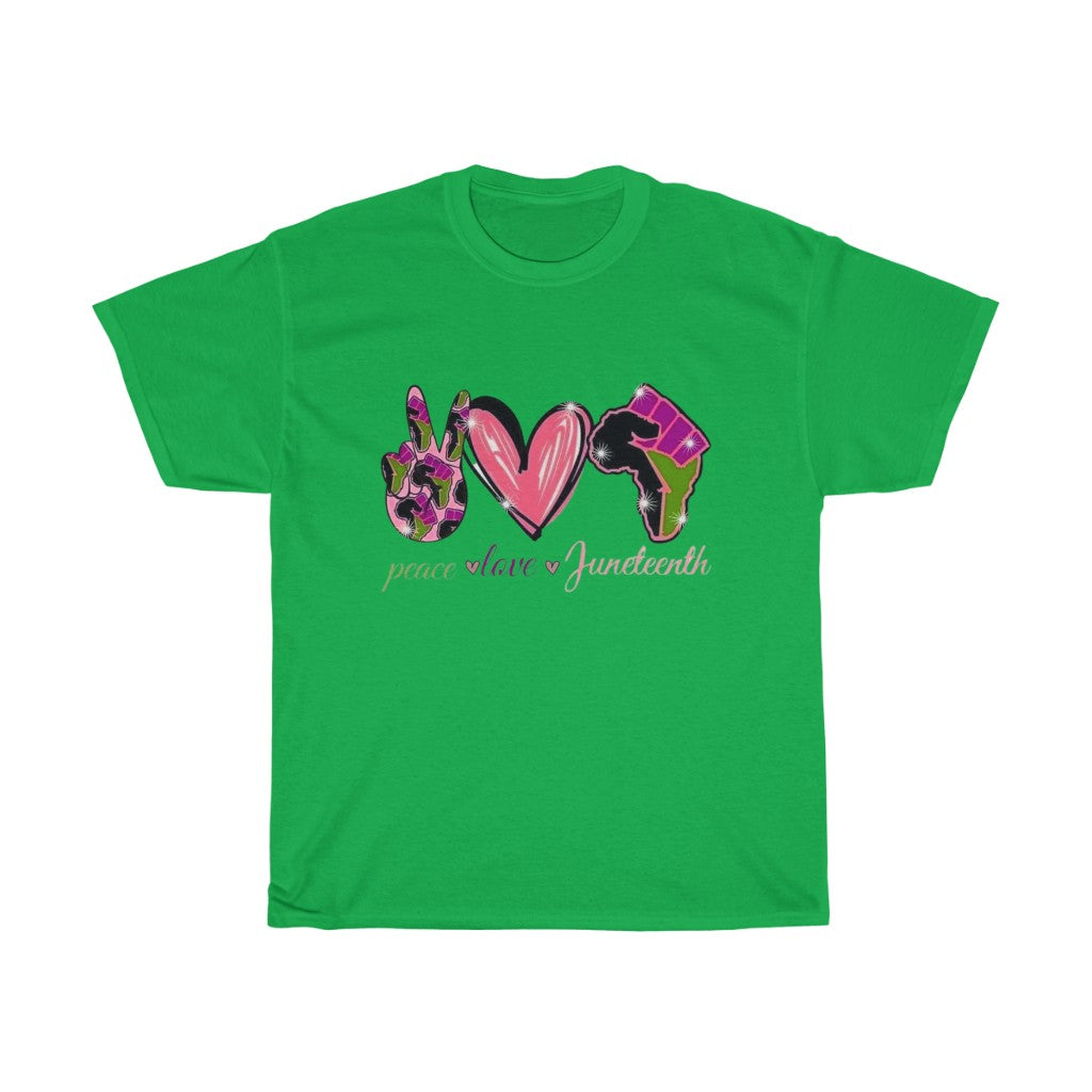 Peace Love Juneteenth (Pink) Cotton Tee (Unisex)