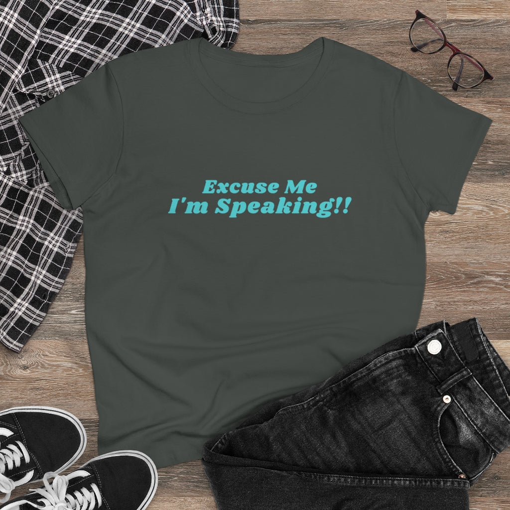 Kamala:  Excuse Me I'm Speaking Dark Heavy Cotton Tee (Women Regular Fit)