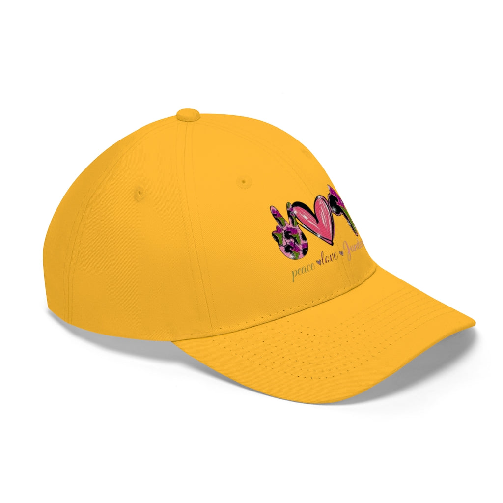 Peace Love Juneteenth Embroidered Cap Twill Hat (Pink)