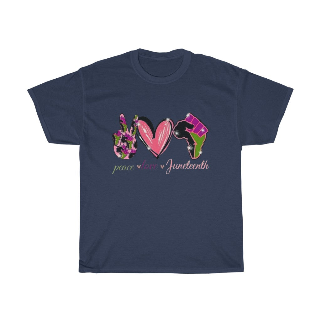 Peace Love Juneteenth (Pink) Cotton Tee (Unisex)