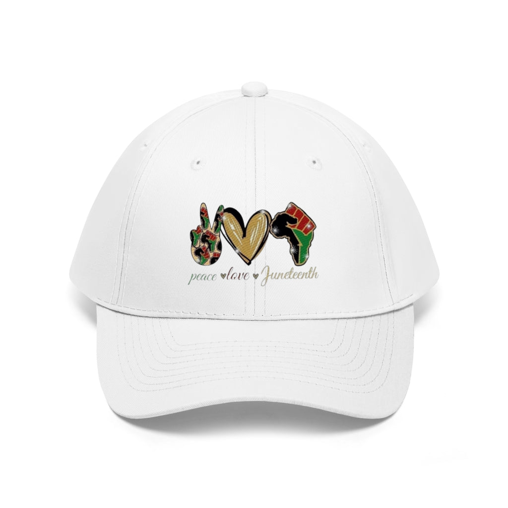 Peace Love Juneteenth Embroidered Cap Twill Hat (Traditional)