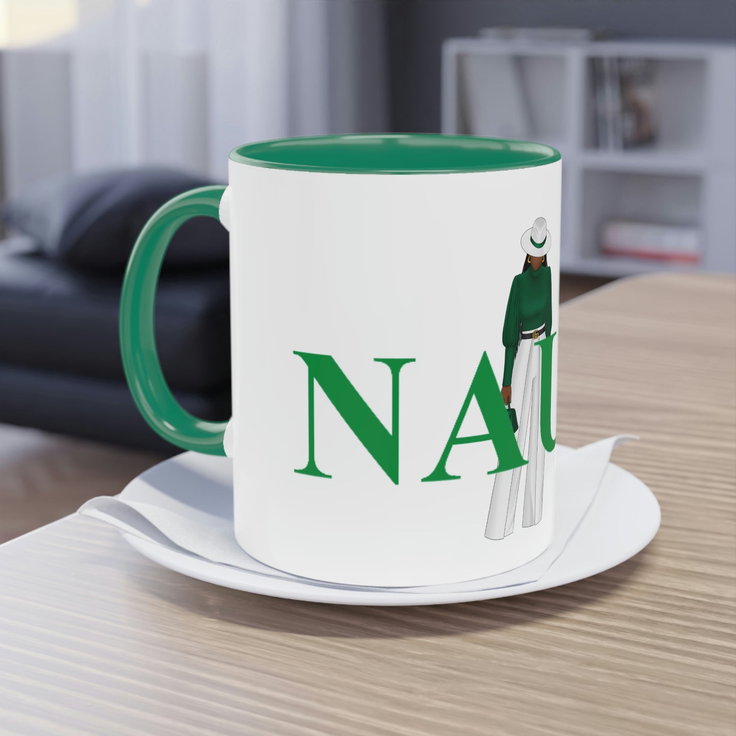 N.A.U.W.:  Lady in Green 2-Toned Mug, 11oz