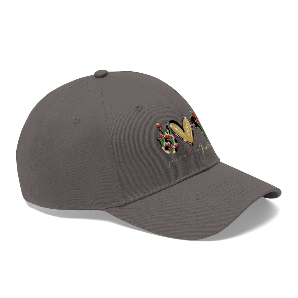 Peace Love Juneteenth Embroidered Cap Twill Hat (Traditional)