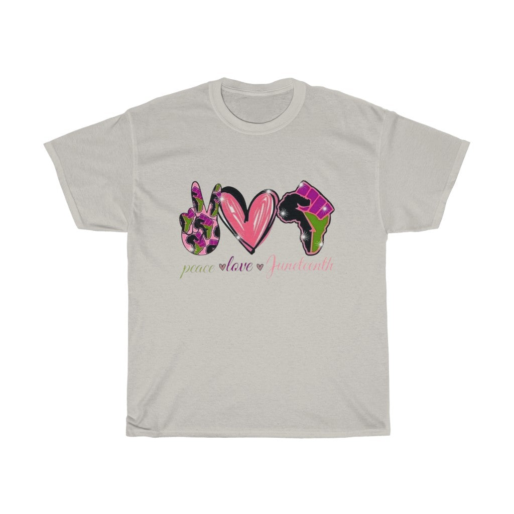 Peace Love Juneteenth (Pink) Cotton Tee (Unisex)