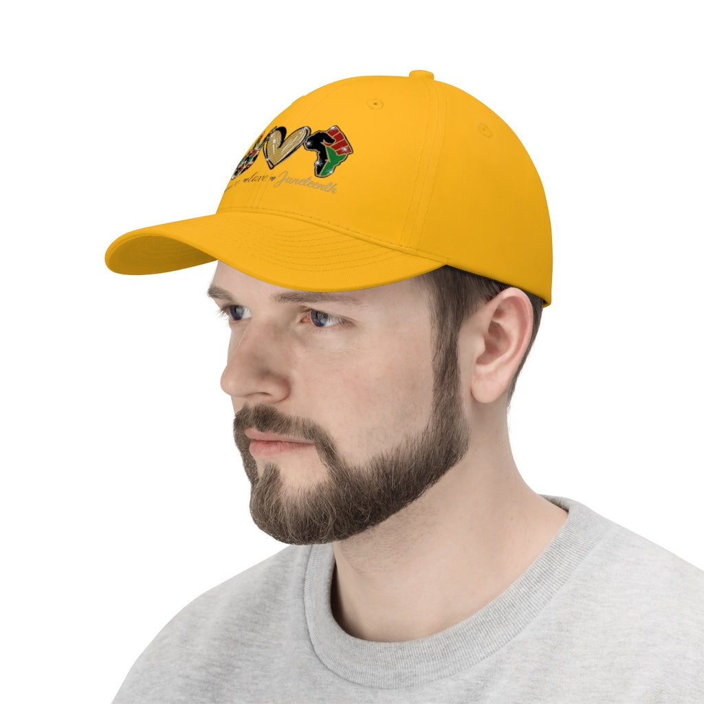 Peace Love Juneteenth Embroidered Cap Twill Hat (Traditional)