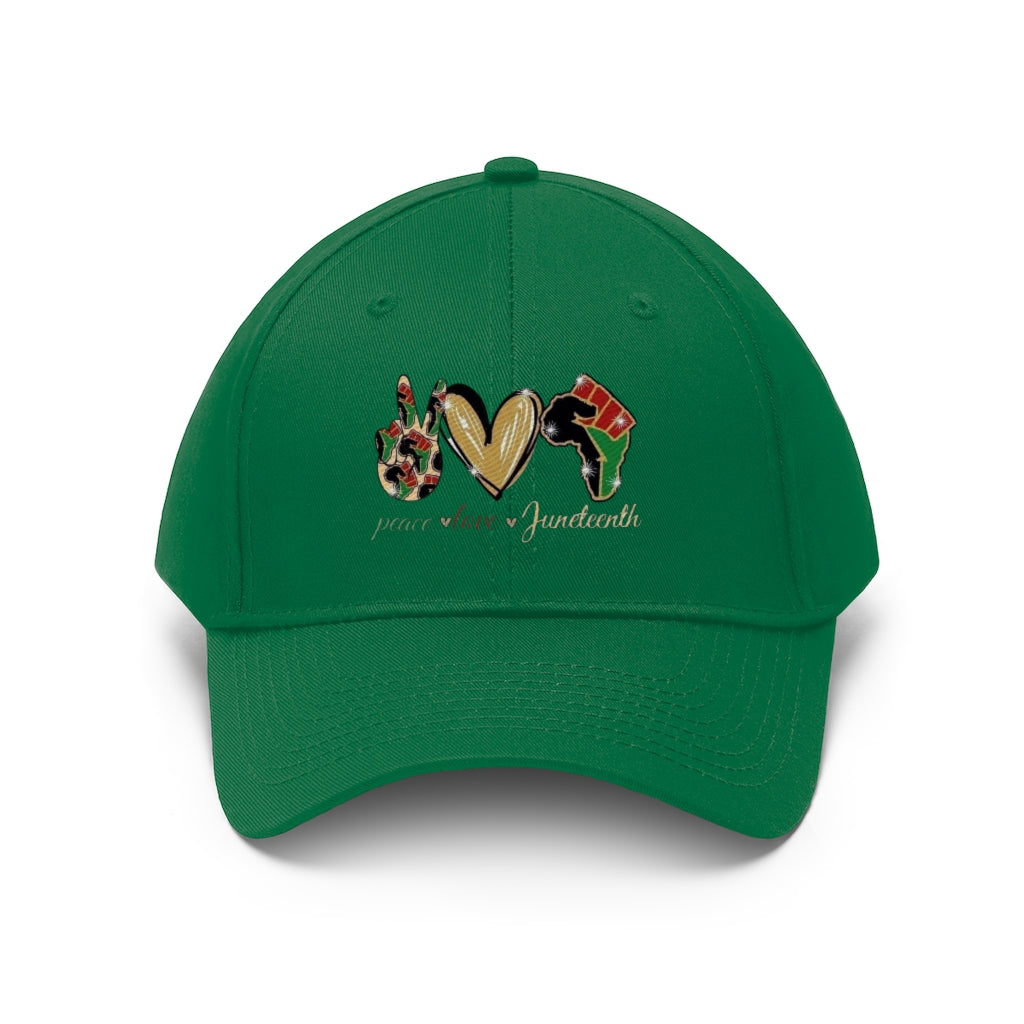 Peace Love Juneteenth Embroidered Cap Twill Hat (Traditional)