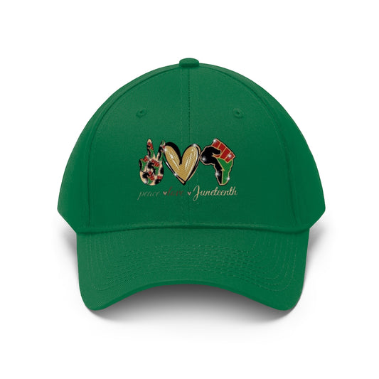 Peace Love Juneteenth Embroidered Cap Twill Hat (Traditional)