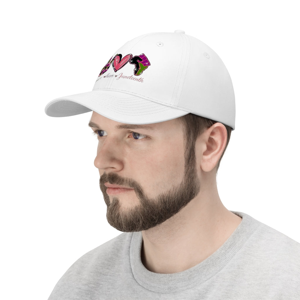 Peace Love Juneteenth Embroidered Cap Twill Hat (Pink)