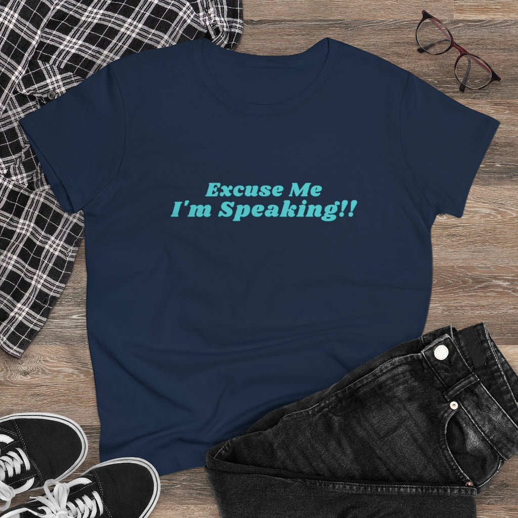 Kamala:  Excuse Me I'm Speaking Dark Heavy Cotton Tee (Women Regular Fit)