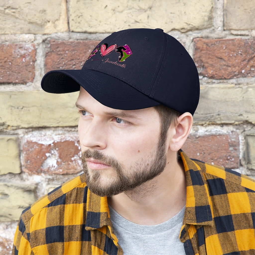 Peace Love Juneteenth Embroidered Cap Twill Hat (Pink)