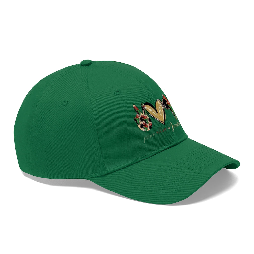 Peace Love Juneteenth Embroidered Cap Twill Hat (Traditional)